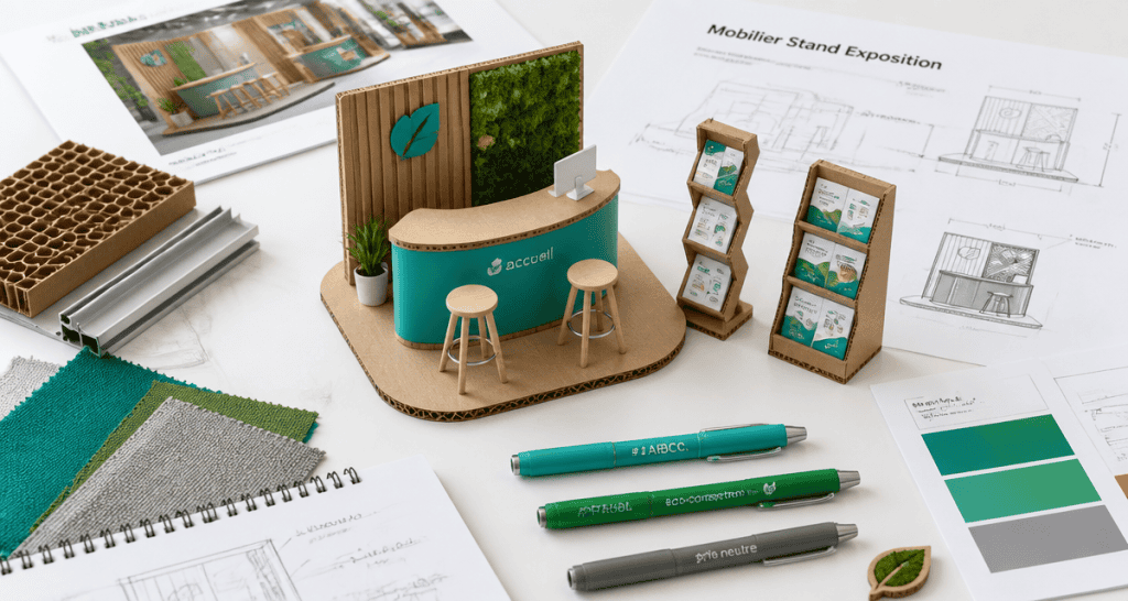 mobilier pour stand exposition vue flat-lay modulaire