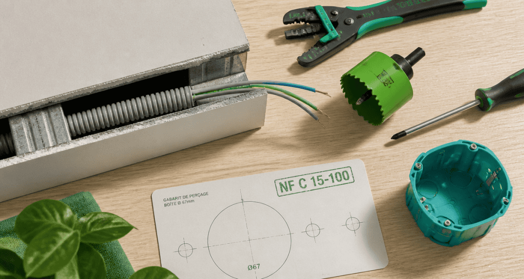 passage câble électrique dans cloison placo norme NF C 15-100 outils