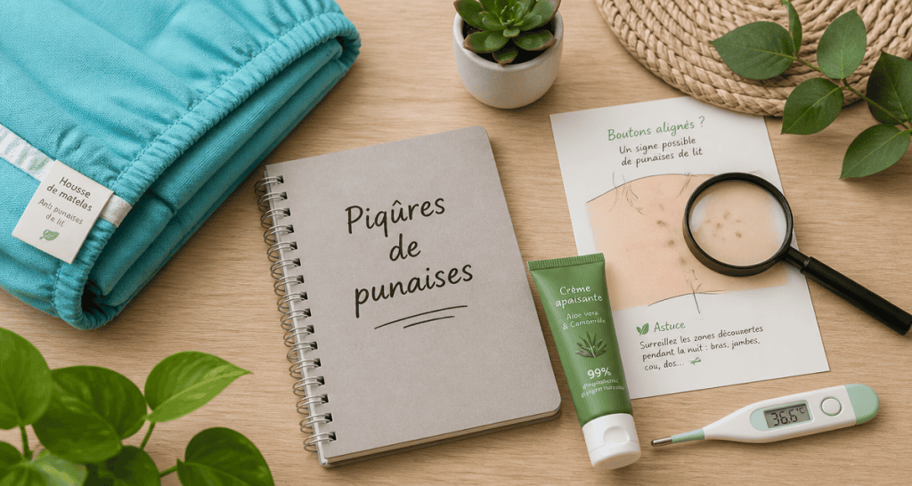 piqures de punaise de lit sur table avec outils