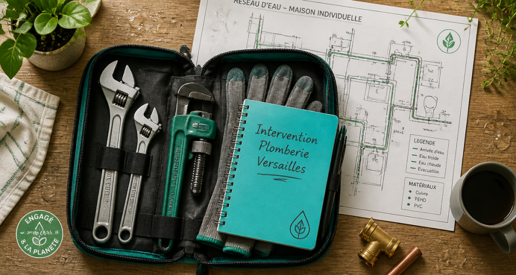 outils plombier versailles sur plan de travail