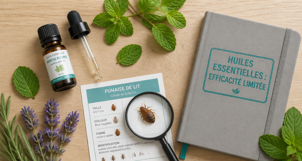 Punaise de lit huile essentielle avis sur table avec loupe