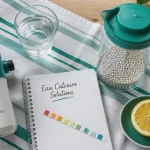 Eau calcaire solution avec adoucisseur, perles céramique, vinaigre et citron
