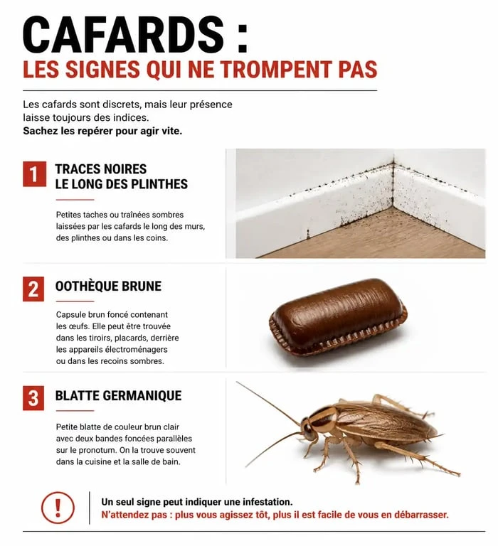 Signes d'infestation de cafards dans la maison : traces, oothèques et insectes