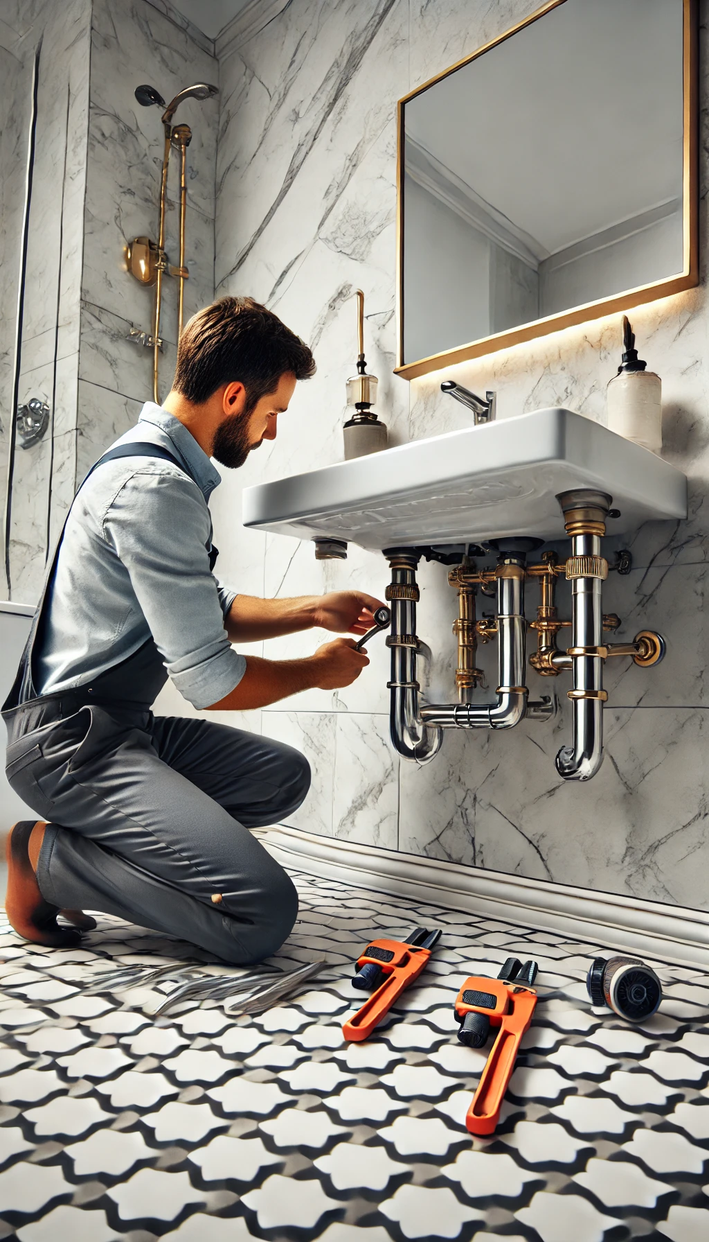 a man fixing a sink