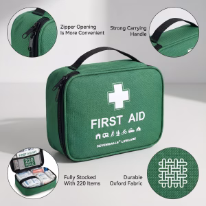 220pcs Premium First Aid Kit Bag - Includes 2 x Cold (Ice) Packs, Burn Gel, Eyecare, Emergency Blanket, Plasters and Bandages