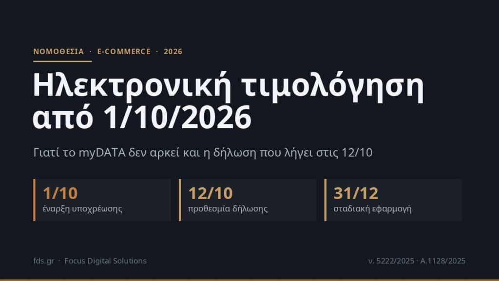 Υποχρεωτική Ηλεκτρονική Τιμολόγηση από 1/10/2026: Ποιους Αφορά, Προθεσμίες και Πρόστιμα