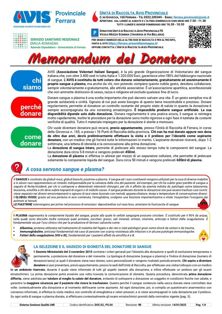 Memorandum donatore