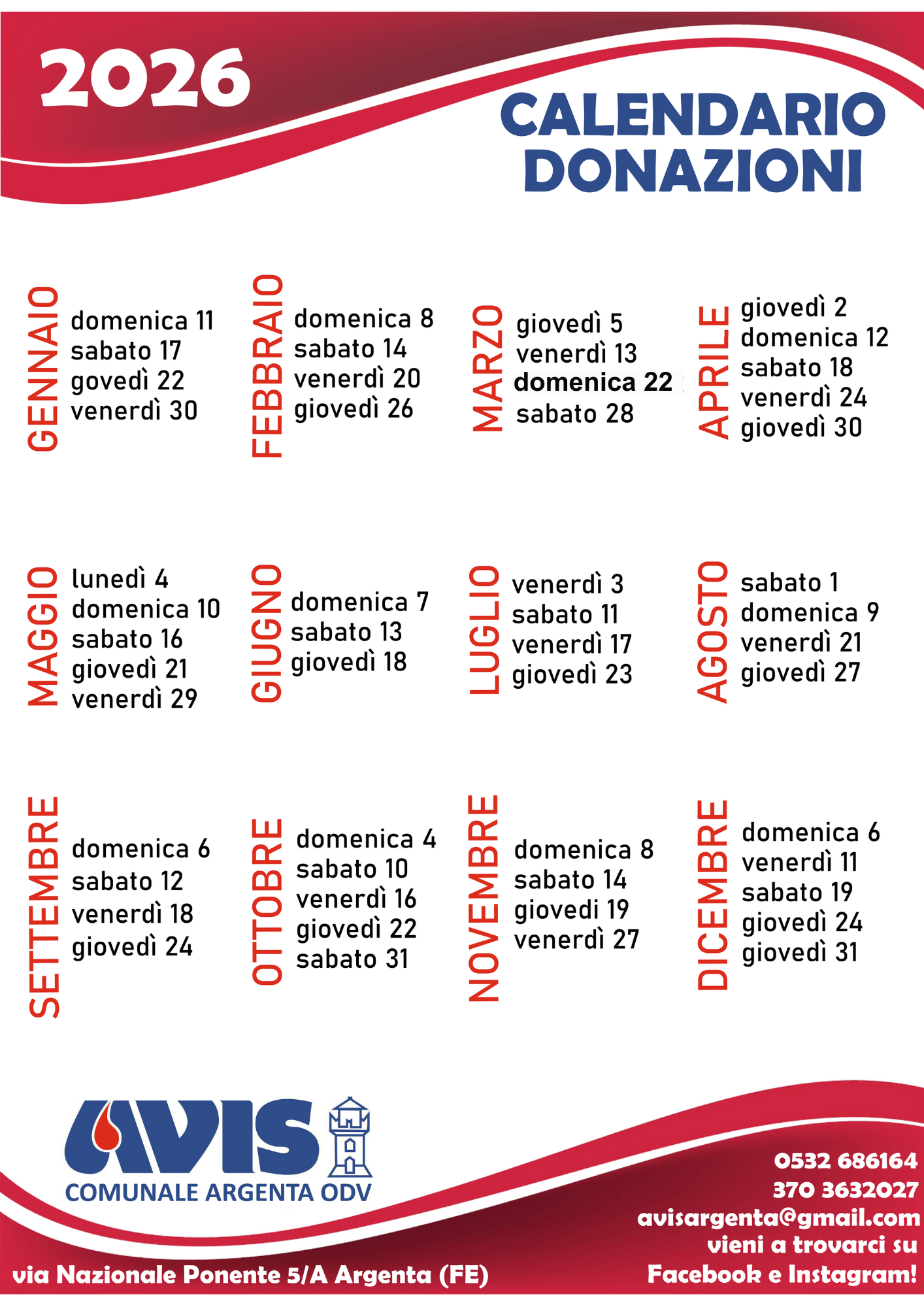 calendario 2026 Argenta