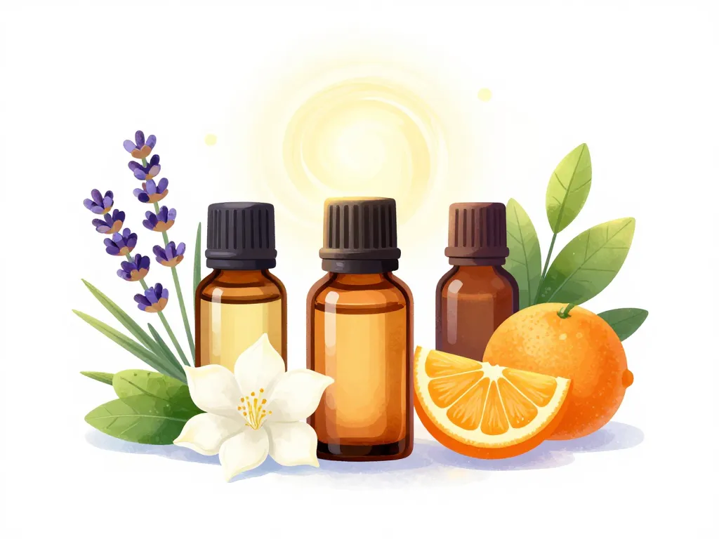 huile essentielle depression lavande bergamote orange illustration