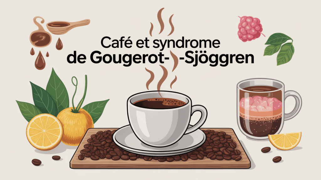 illustration du café et gougerot-sjögren, bouche sèche et yeux, style médical