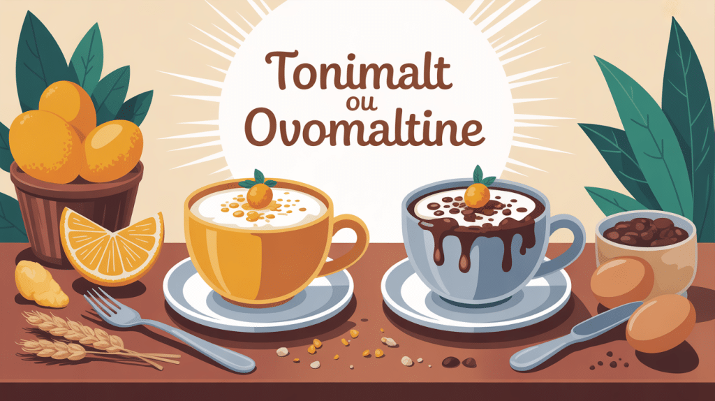 Choix tonimalt ou ovomaltine pour le petit-déjeuner avec symboles nutritionnels