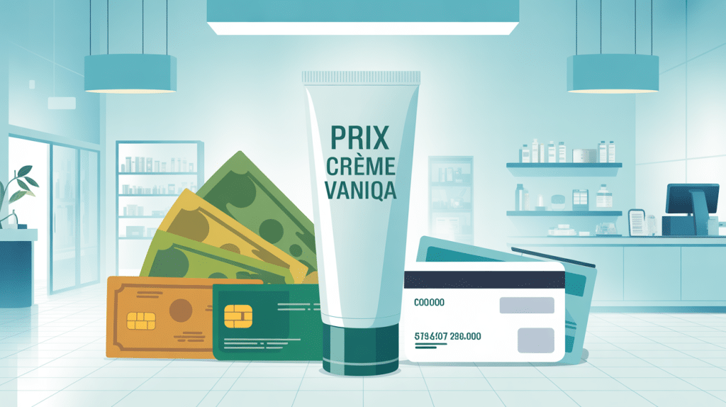 vaniqa crème prix en pharmacie, visuel paiement et tube crème