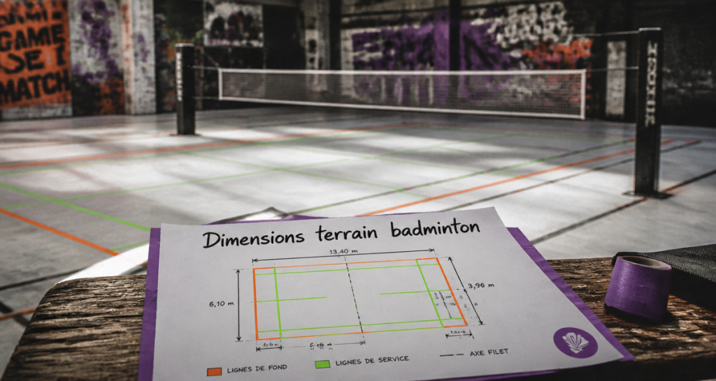 badminton dimensions terrain vue gymnase