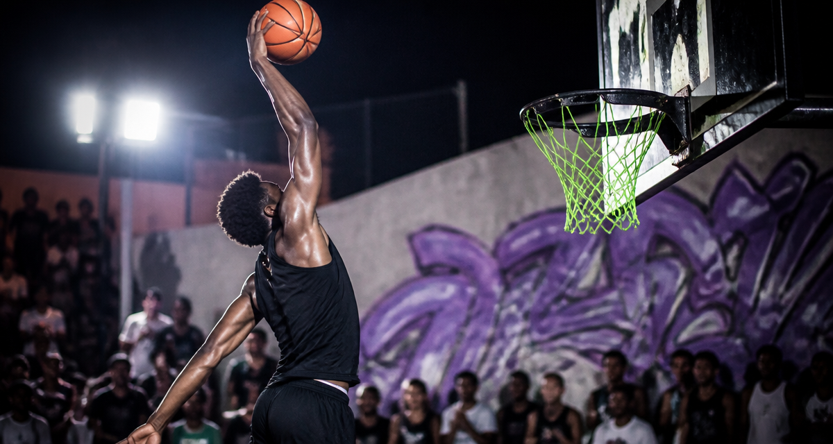 basketteur dunk sur playground urbain