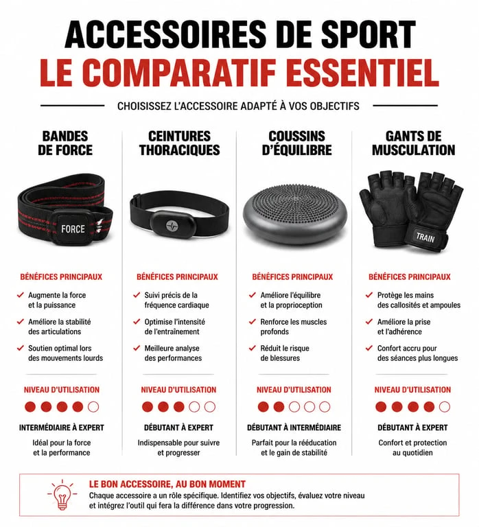 Infographie comparative des accessoires de sport pour le fitness et la musculation