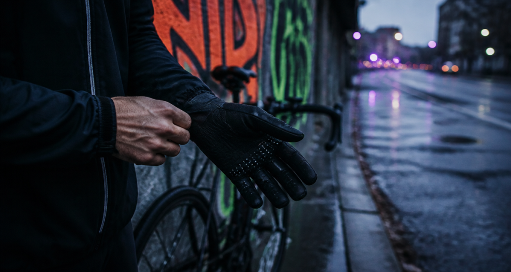 gants velo cycliste urbain matin
