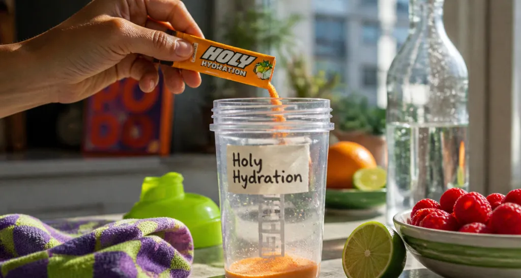 holy hydratation poudre orange dans shaker