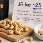 Noix de cajou et diabète : IG bas ~25, 30 g