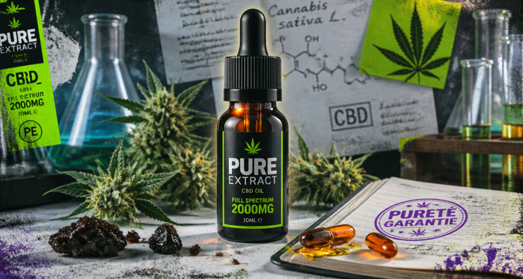 Pure Extract CBD huile flacon fleurs chanvre laboratoire