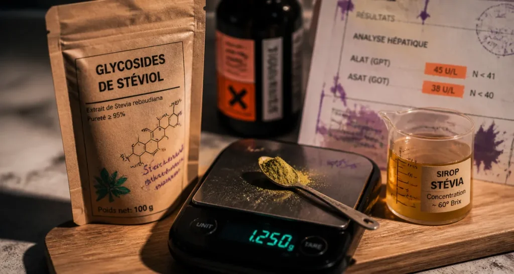 Stevia danger pour le foie : 2 g/j, additifs cachés et vérité scientifique