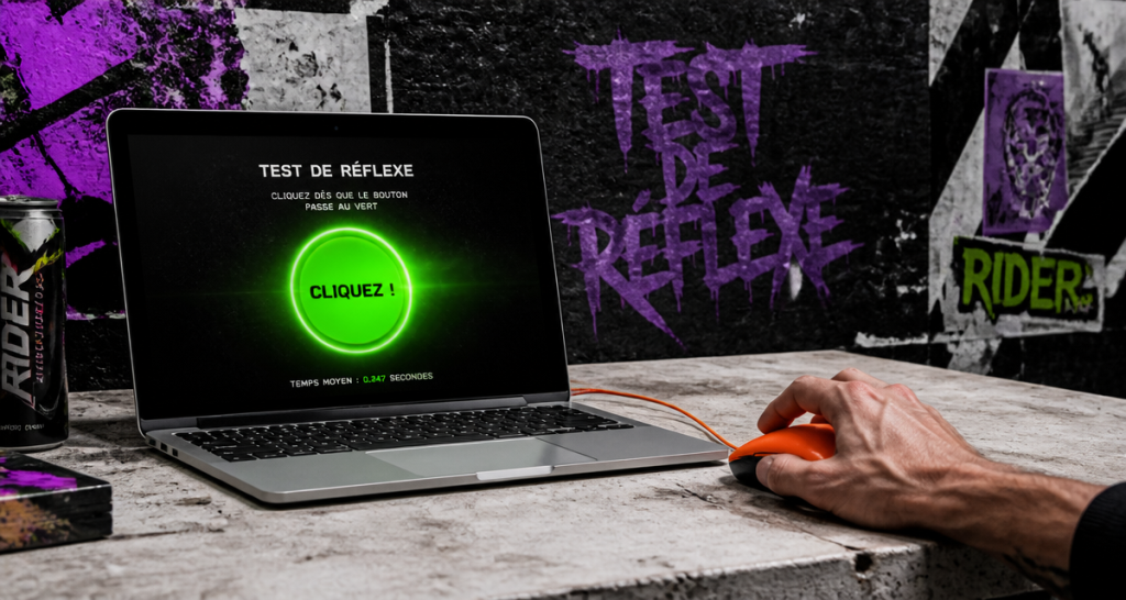 test de reflex sur ordinateur avec main prête à cliquer