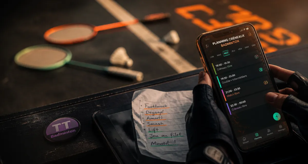 tt badminton : planning cours et rattrapage sur mobile