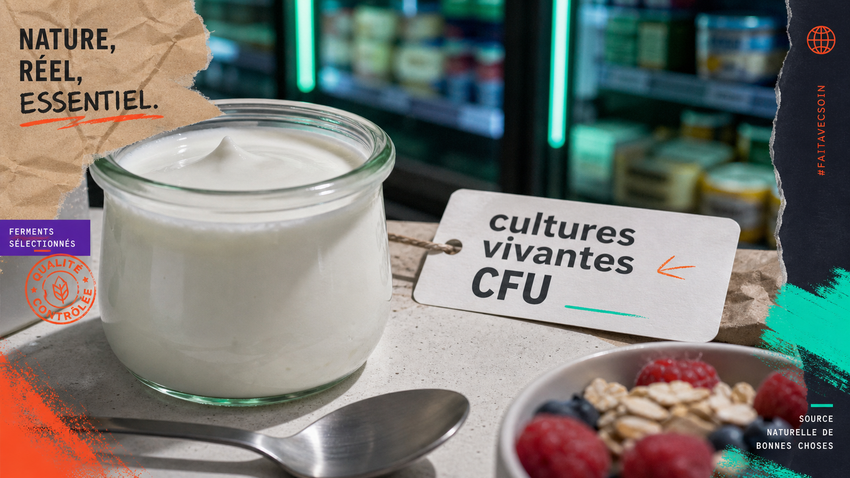 Yaourt aux probiotiques avec cultures vivantes et CFU sur pot en verre