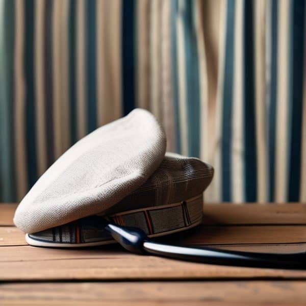 Captain's hat with white top and black brim, placed on a wooden table.