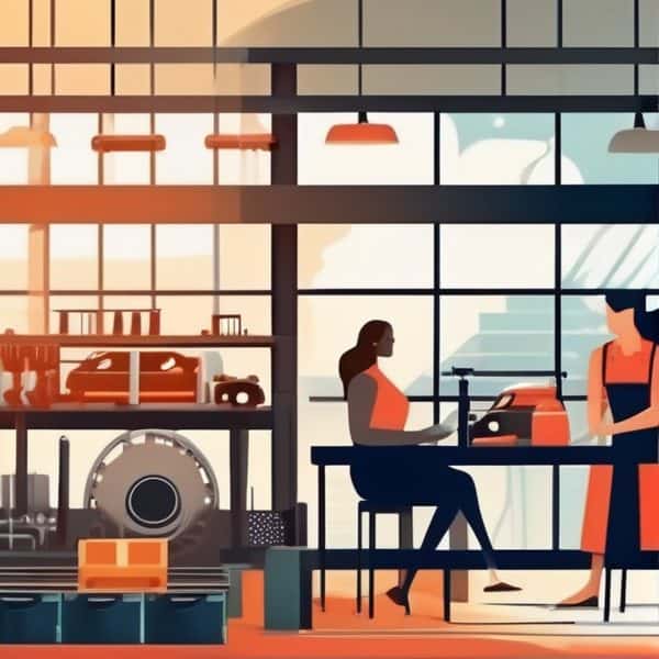 Cozy coffee shop scene with customers enjoying drinks and baristas preparing beverages.