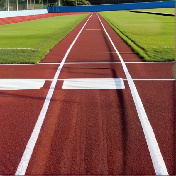 Track and field running lane at stadium.