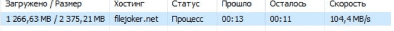 Real FileJoker premium download speed test showing over 100 MB/s.