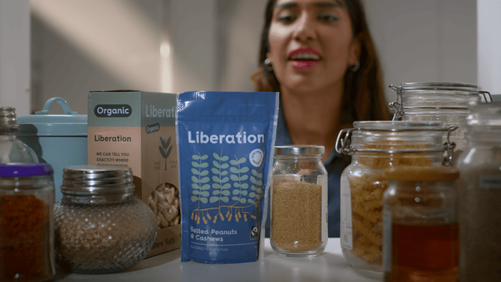 Organic food products on kitchen table for healthy eating.