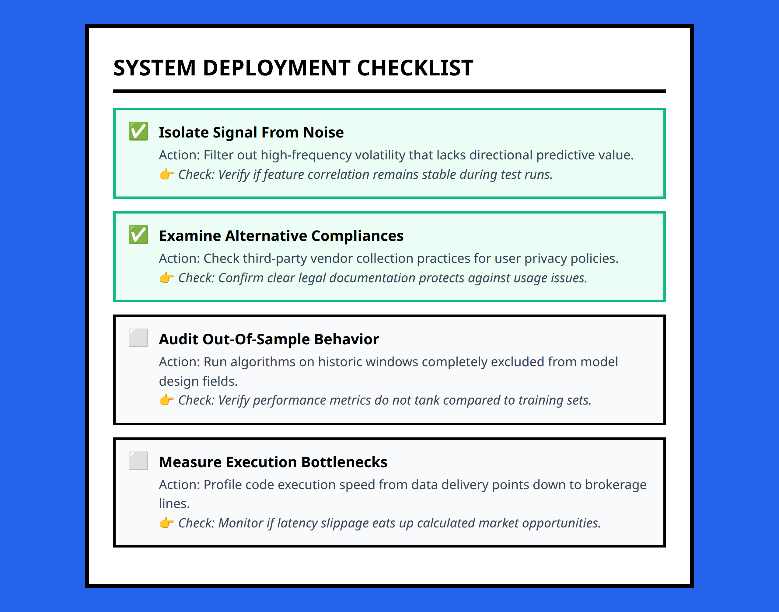 Core verification checklist for data intensive financial systems