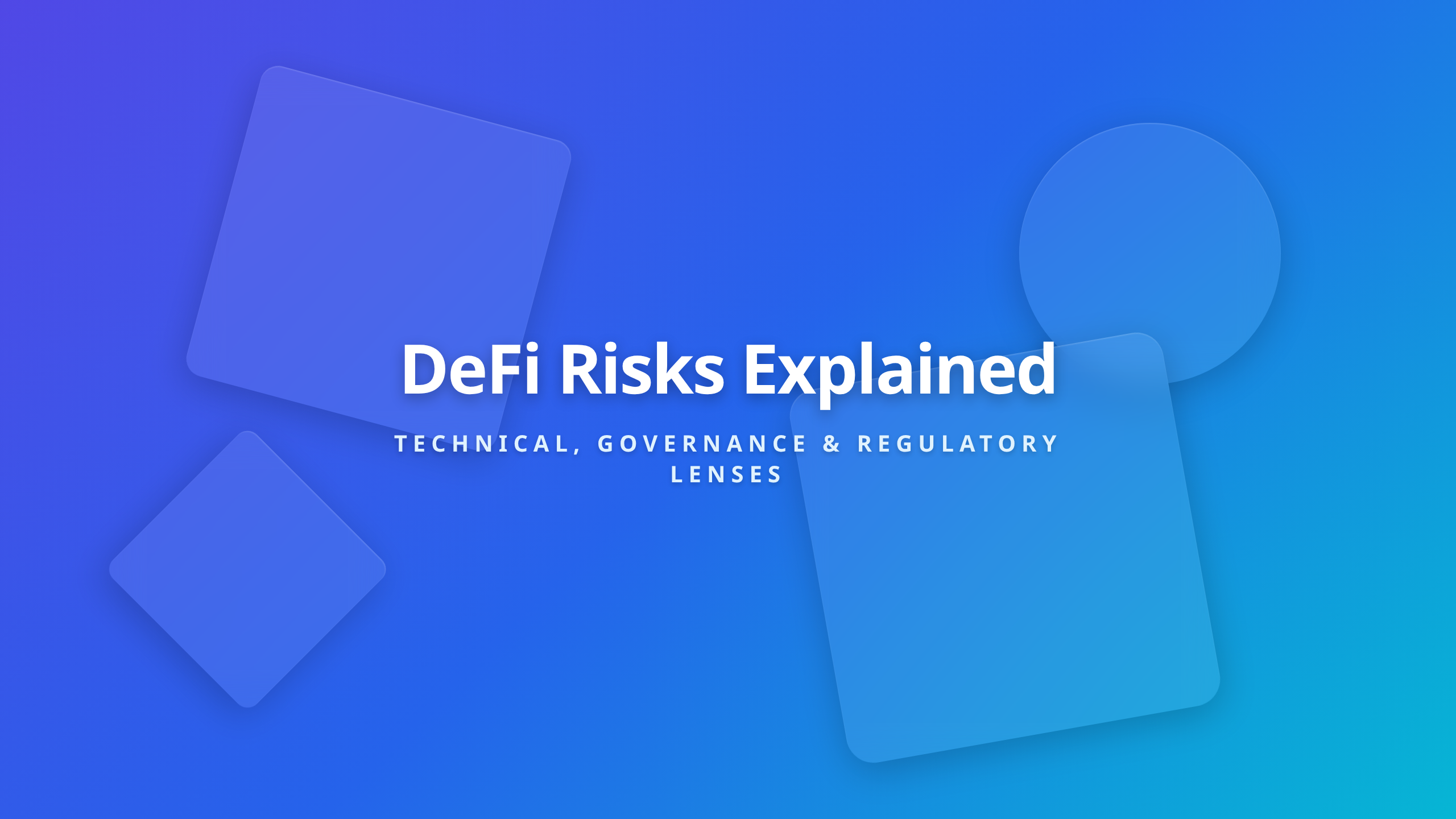 DeFi Risks cover showing key vulnerabilities including smart contracts, governance, oracles, and regulation