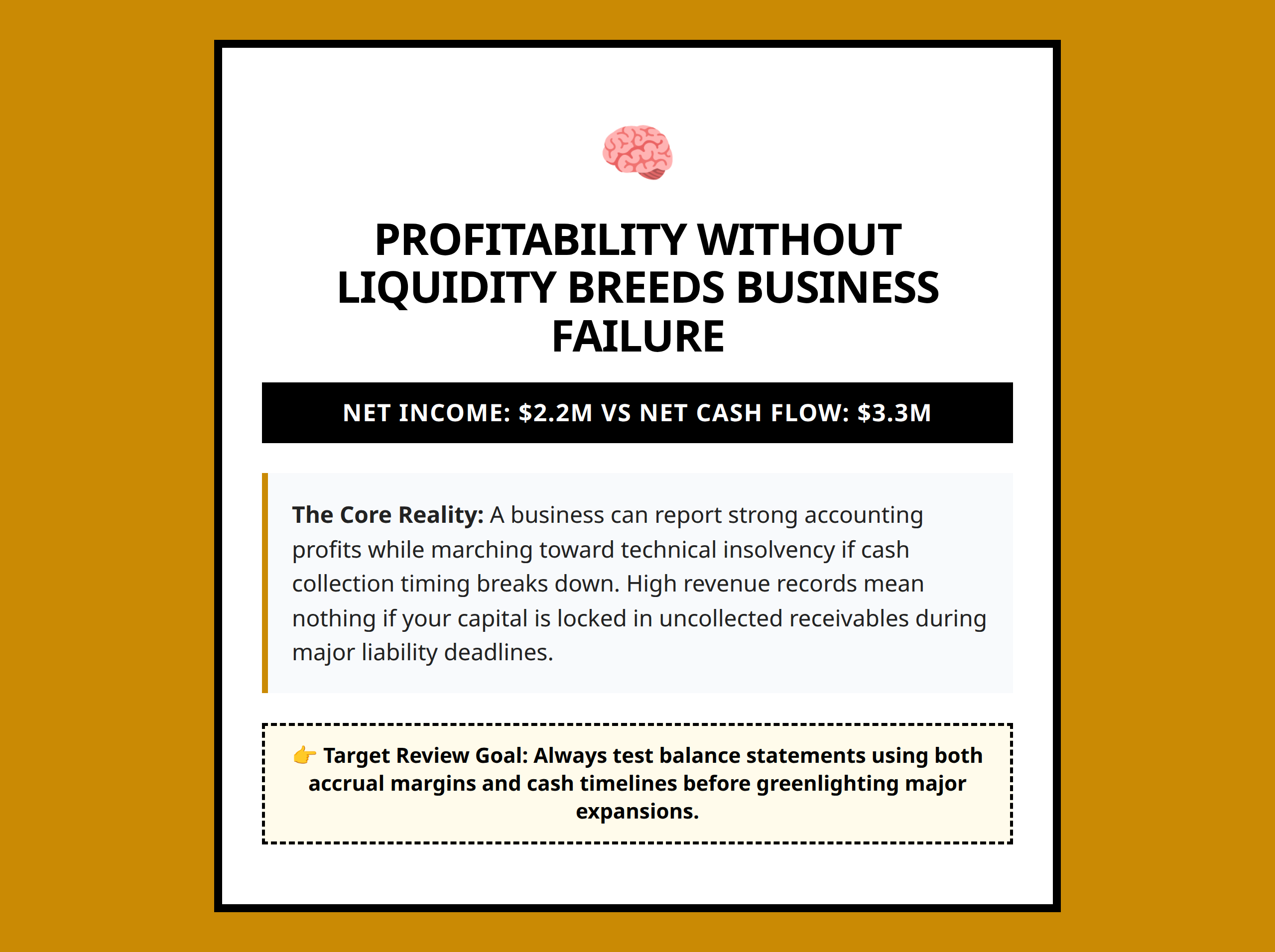 Mini poster highlighting the ultimate takeaway of analyzing profit and cash flow together