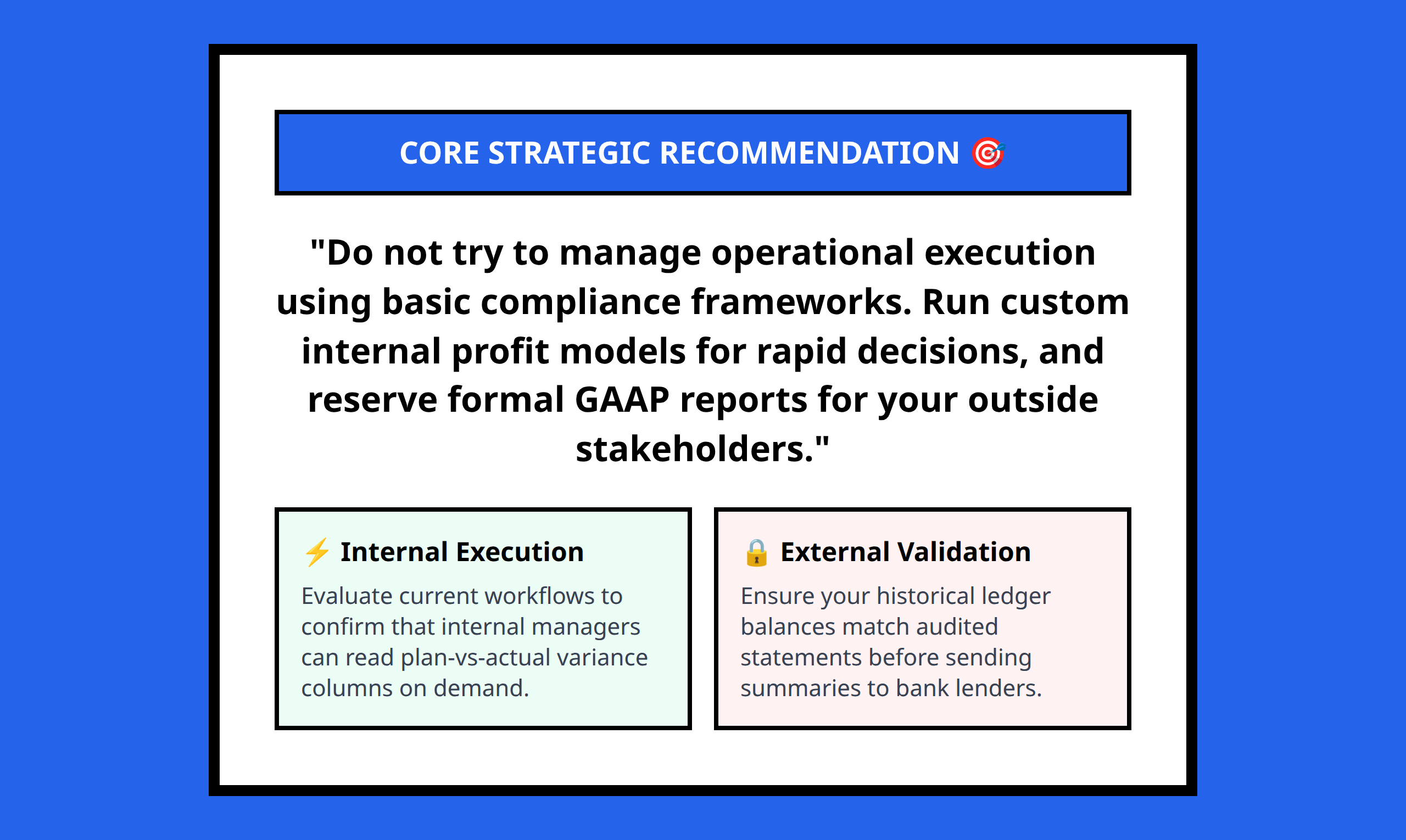 Mini poster summary showing the division of internal decision reports and external validation statements