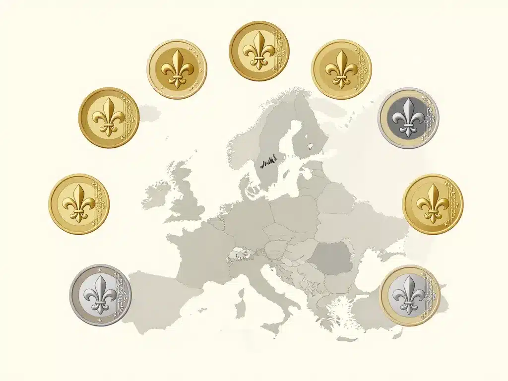 pièce 2 euros fleur de lys stylisée et carte Europe