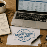 comment monter son entreprise sans argent flat lay bureau