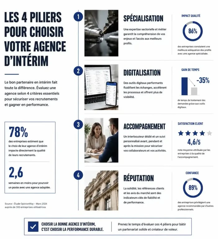 Infographie des critères de sélection pour trouver la meilleure agence intérim