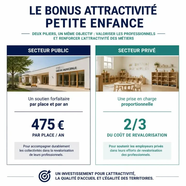 Infographie comparative du bonus attractivité pour les crèches du secteur public et privé