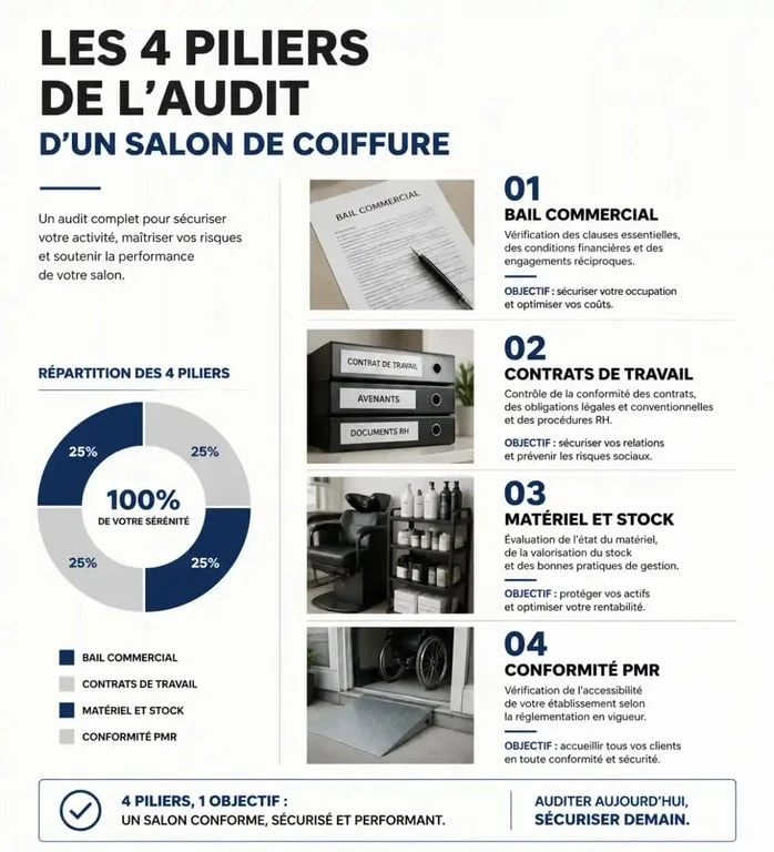 Infographie sur les points de vigilance pour la vente d'un salon de coiffure
