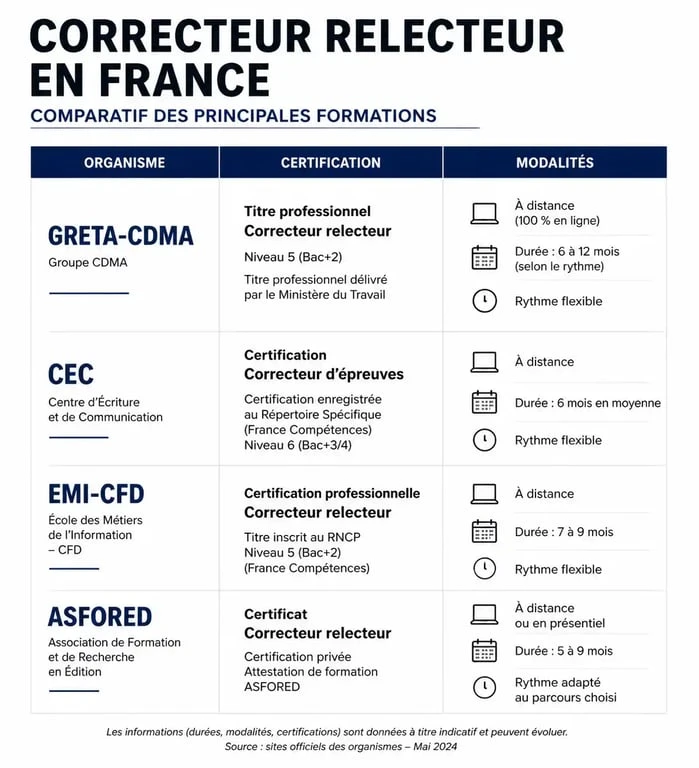 Comparatif des formations de correcteur relecteur en France