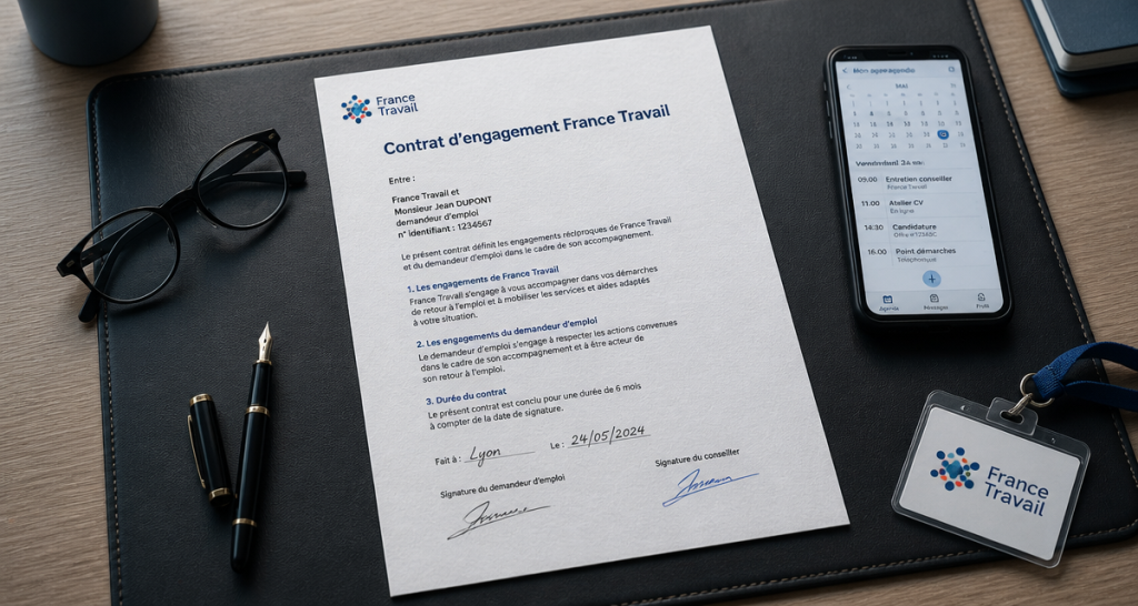 france travail contrat d engagement sur bureau