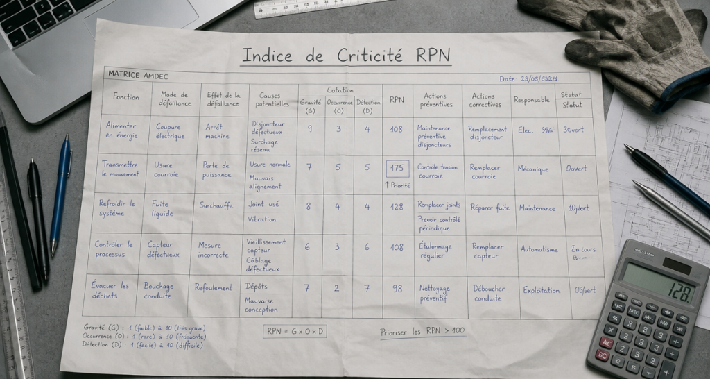 matrice amdec sur bureau d'ingénierie