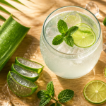 eau de coco et aloe vera pour maigrir, boisson fraîche sur table