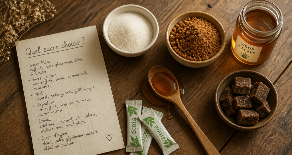quel est le meilleur sucre pour la sante table avec sucres naturels et sucre blanc