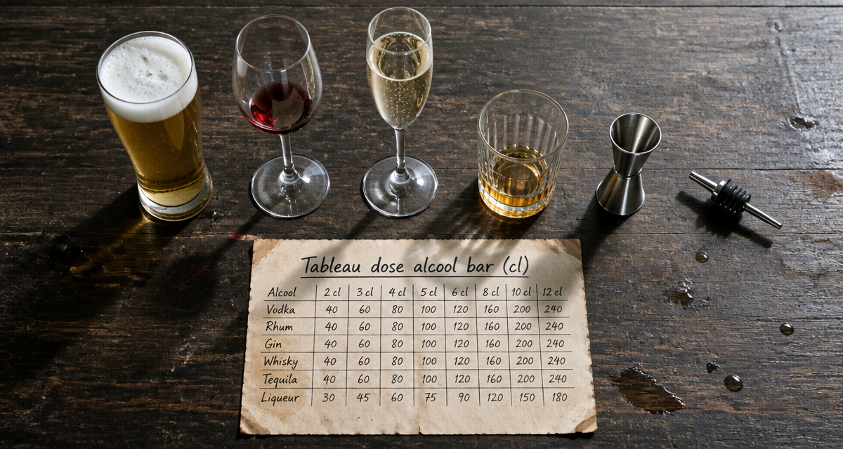 tableau dose alcool bar cl sur plan de travail