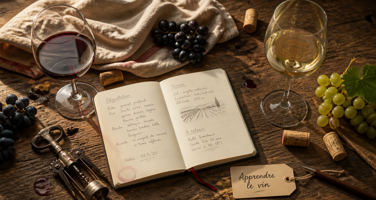 apprendre vin dégustation carnet table