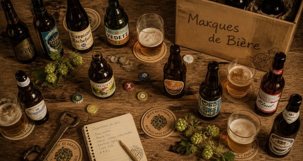 marque de biere bouteilles artisanales et industrielles sur table