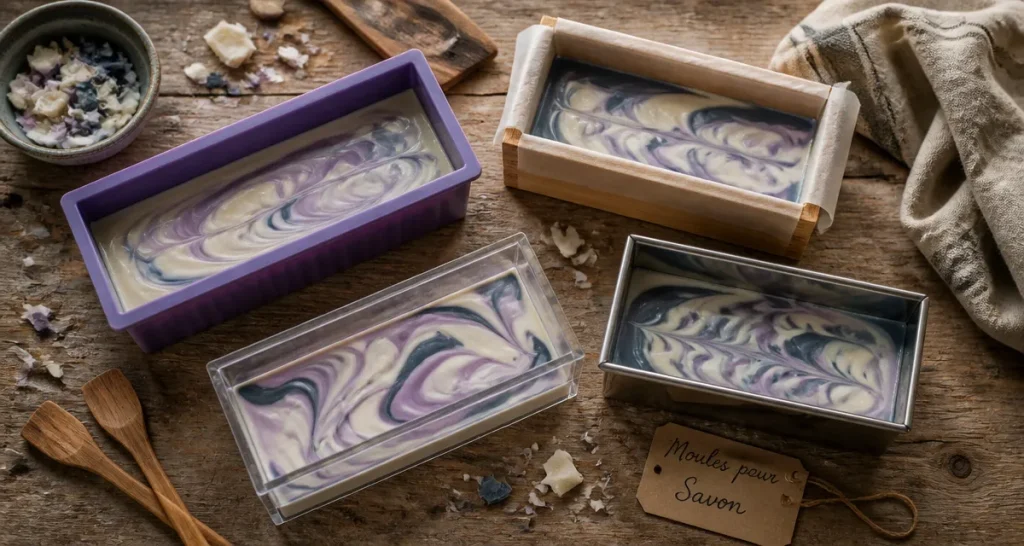 moules pour savon artisanaux sur plan de travail
